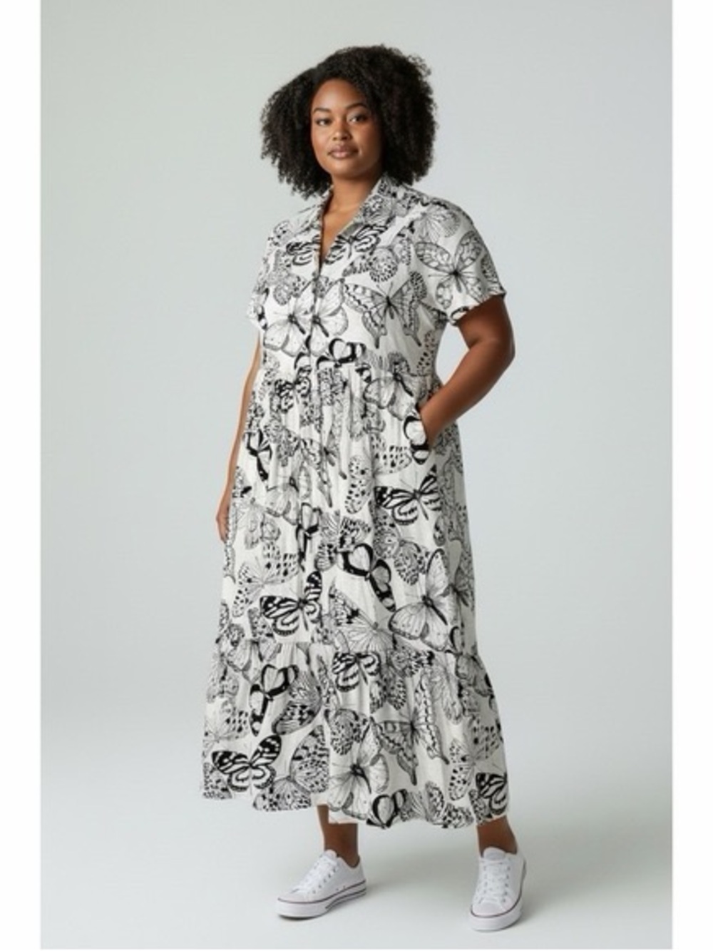 Jane + Delancey Black & White Butterfly Print Maxi Dress